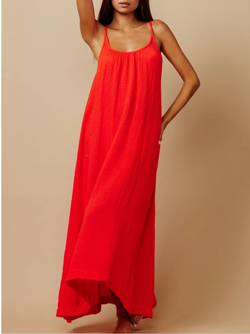 9 Seed 100% Cotton Tulum Low Back Maxi Dress OS Dahlia Orange 🍊 Beach Coastal